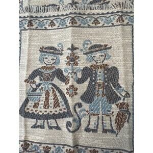 Vtg Kolf Blue Woven Tapestry Square Mats Austrian Boy Girl Linen Blend Set of 3